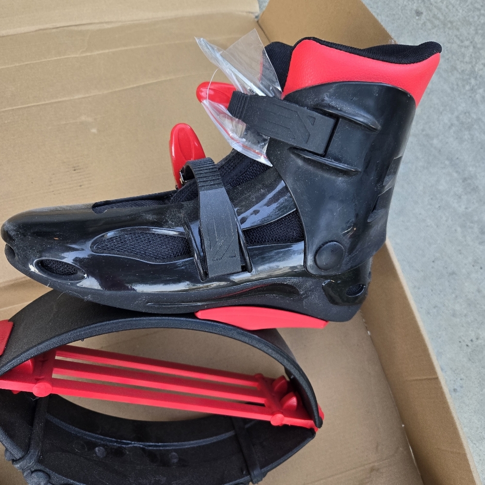 High-Top Black and Red Athletic Shoes with Unique Spring Sole - Picture 3 of 10